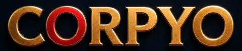 CORPYO — gold 3D wordmark with red second O